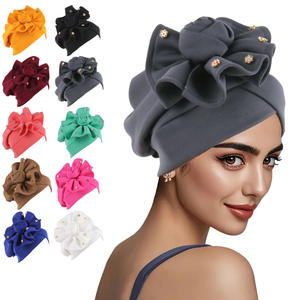 Nouvelle <span class=keywords><strong>femme</strong></span> deux couches Rose fleur foulard africain inde musulman ethnique chapeaux - Product Image 2