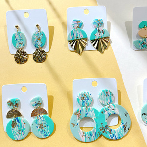 Đi Đảng Cổ Điển Vàng Lá Ánh Sáng Màu Xanh Lá Cây Polymer Đất Sét Drop Dangle Bông Tai Phóng Đại Hình Hình Hình Quạt Stud Bông Tai Phụ Nữ - Product Image 3
