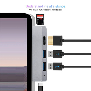 Aleación de aluminio 6 en 1 USB Hub 3,0 Estación de acoplamiento de lectura de tarjetas de alta velocidad para Microsoft <span class=keywords><strong>Surface</strong></span> <span class=keywords><strong>Pro</strong></span> <span class=keywords><strong>8</strong></span>/9/X - Product Image 5
