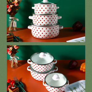 Pot à soupe émaillé en fonte 16/18/20 cm personnalisé en usine ensemble 3 pièces casserole marmite à riz avec couvercle en verre passe au lave-vaisselle - Product Image 6