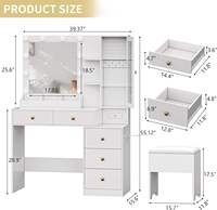 Miroir lumineux LED moderne simple 2025, armoire cosmétique, coiffeuse de chambre à coucher, style panneau en bois pour chambre principale en location