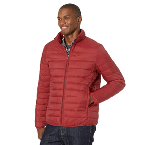 Blouson matelassé rouge pour homme, col montant, fermeture éclair, coupe décontractée, coupe-vent, rembourrage en polyester, automne, coupe régulière - Product Image 1