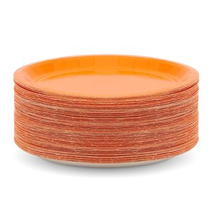 Plato de papel de eliminación redondo 9 pulgadas CMYK neón naranja para Halloween 350gsm tablero blanco suministros de fiesta aprobados por la FDA - Product Image 3