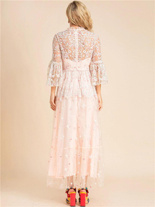 2022 hiver Casual Élégant Personnalisé Femmes Flare <span class=keywords><strong>3</strong></span> / <span class=keywords><strong>4</strong></span> Manches Blanc Floral Broderie Parti <span class=keywords><strong>Longue</strong></span> Dentelle Maxi <span class=keywords><strong>Robe</strong></span> - Product Image 5