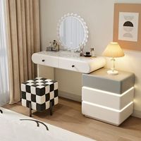 Table de toilette moderne pour chambre d'hôtel en bois de pin massif et panneaux MDF, avec commode réglable et miroir éclairé