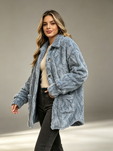 Hot Trending Lapel Button Front Loose <b>Coat</b> <b>Women</b> Long Sleeve Big Pocket Casual Versatile Mid Length Outerwear <b>for</b> Fall Winter - Product Image 2
