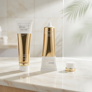 Tubo Exprimible de PE Dorado Espejo con Tapa Plana de Doble Capa Blanca y Dorada para Limpiador Suave de Aminoácidos - Product Image 1