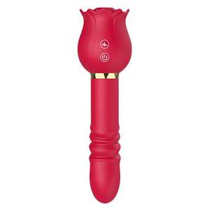 2 in 1 a forma di rosa in Silicone di spinta Dildo vibratore di rosa giocattoli di succhiare del sesso della donna vibratore per donna masturbazione femminile - Product Image 1