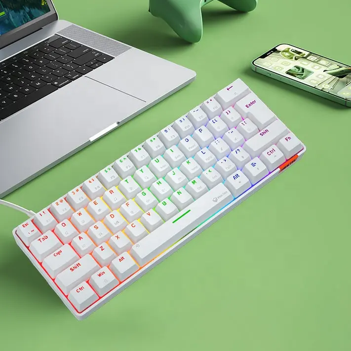 MEETION-teclado MT-MK005BT inalámbrico para videojuegos, dispositivo con retroiluminación RGB, mecánico, Multimedia, 64 teclas, Mini teclados portátiles