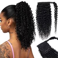 Extension de Queue de Cheval en Cheveux Humains Bouclés 1B Remy, Accessoire pour Femme