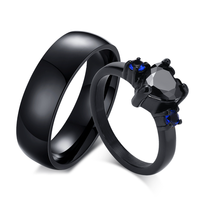 Bague de couple en acier inoxydable de luxe incrustée de zircon, motif cœur, plaqué zinc bleu, tendance, pour mariage, homme et femme