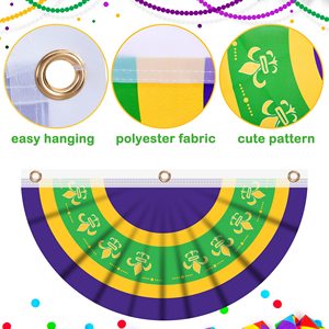 Mardi Gras Bunting <span class=keywords><strong>Drapeau</strong></span> Bannière Nouvelle-Orléans Mardigras Mardi Gras Polyester Tissu <span class=keywords><strong>Drapeau</strong></span> pour la décoration de fête de carnaval - Product Image 4