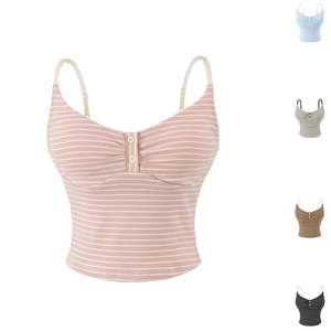 Top Corto de Lona Estilo Americano para Mujer, Top Corto con Botones en la Parte Delantera para Yoga - Product Image 1