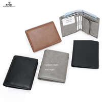 Dompet Kulit Asli Motif Benang RFID Logo Kustom, Unisex, Tempat Uang, Tempat Kartu, Penjepit Uang dengan Kantong Koin