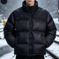 Veste décontractée pour homme à col montant, fermeture éclair sur le devant, unie, épaisse, imperméable, en duvet