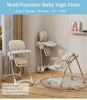 Chaise haute pliable de haute qualité pour bébé, inclinable à 7 niveaux de hauteur, avec 3 positions de dossier, double plateau, panier de rangement, rembourrée, design moderne