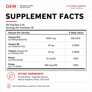 Fabrication et conception d'étiquettes personnalisées de suppléments liquides de vitamine <span class=keywords><strong>B</strong></span> complexe en gouttes, saveur framboise, marque privée OEM ODM - Product Image 4