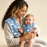 Bavoir bandana bébé 2-en-1 en coton doux imprimé crabe double face, personnalisable OEM/ODM avec logo, faible MOQ, échantillon gratuit
