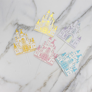 Cartoon Fairy Tale 3D Castle Cake Toppers Paper Die Cut Birthday Party Decorations Double Layer Princess Prince Theme - Product Image 2