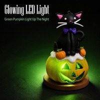 Figurine de chat noir d'Halloween personnalisée avec lumière LED, en pâte à modeler, mignonne et effrayante, décoration de table