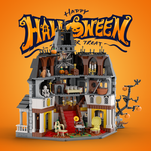 Funbuild Halloween série briques jouets maison hantée modulaire manoir hanté vue sur la rue maison d'angle bricolage ensemble de blocs de construction - Product Image 1