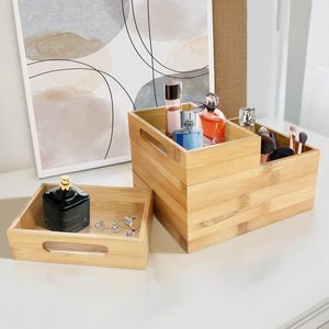 Wooden Storage <b>Box</b> Desktop Organizer With Compartments For <b>Makeup</b> And Jewelry Solid Color - Product Image 1
