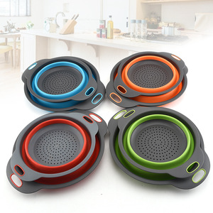 Foldable Drain <b>Basket</b> 2 Piece Set Round Extendable <b>Plastic</b> Colander For Fruit Vegetable Straining - Product Image 1
