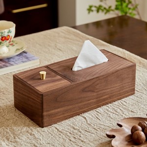 Walnut Wood Tissue Box With Floss Compartment For Living Room Bedroom Hotel Restaurant - Product Image 1