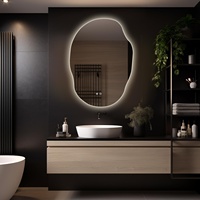 Miroir de maquillage mural sans cadre en verre, à écran tactile LED intelligent, tricolore, en forme de pomme de terre, réglable, pour chambre à coucher, pour le commerce extérieur