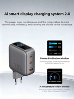 Charger USB-C PD 100W Baru Terlaris 3 Port Layar Pintar Tahan Api Ramah Lingkungan Gan OTP Colokan EU Adaptor Daya Pengisian Cepat
