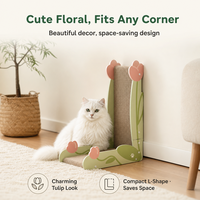 Griffoir pour chat en forme de L ultra-haute de 66 cm, en carton ondulé vertical avec motif floral pour une utilisation complète