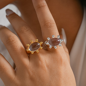 Vintage Waterproof 18K Gold Plated Stainless Steel Irregular Opening <b>Ring</b> for Women Wedding Engagement Gift - Product Image 1