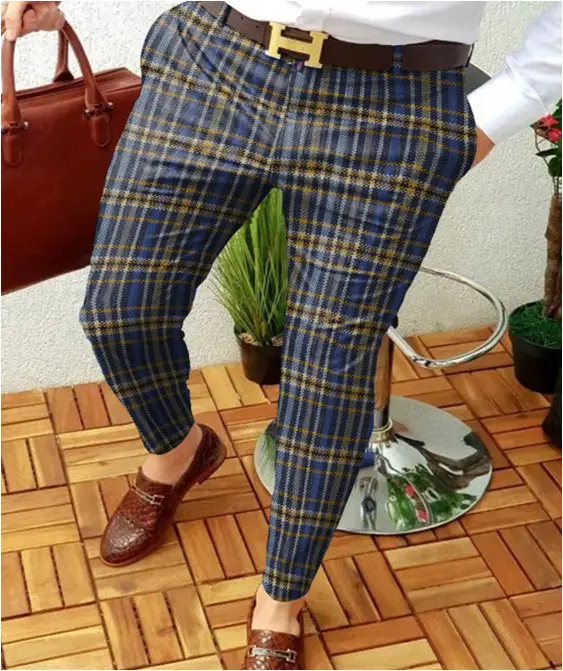 2022 New Design 3XL Plus Size Chino Trousers Men Slim Fit Men's Striped Casual Fashion Plaid Pants