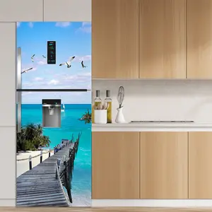 批发价格沙滩风景冰箱贴剥离贴防水双门冰柜橱柜装饰艺术壁画海报