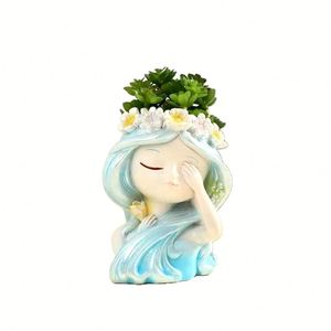 Pot de fleurs élégant en résine en forme de fille avec plantes succulentes, parfait pour les collectionneurs d'art et comme cadeau de mariage - Product Image 5