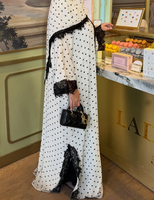 Abaya longue ample à pois et dentelle pour femme 2026, style arabe, vêtement islamique de Dubaï, robe musulmane modeste avec hijab