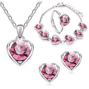New 2026 Wholesale <b>Crystal</b> Jewelry <b>Set</b> 4PCS/<b>Sets</b> Love Heart Pendant Necklaces Bracelet Earrings Rings Jewelry <b>Set</b> - Product Image 6
