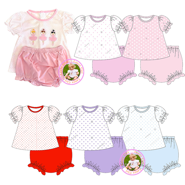 Embroidery Round Neck Polka Dot Pattern Newborn Baby Clothes Set Custom Short Sleeve 100% Cotton Baby Girl Diaper Clothing