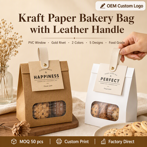 Sacs de boulangerie en papier kraft personnalisés OEM en gros avec fenêtre PVC, poignée et rivets dorés pour biscuits, pain et emballages cadeaux - Product Image 5