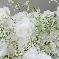 Mur de fleurs artificielles en soie 8x8 pieds, roses et gypsophile, blanc, rideau enroulable, toile de fond de mariage, décoration de fête