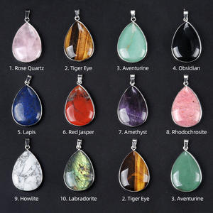 Perak piring Air bentuk tetesan air Cabochon kristal alami Batu Aventurine liontin untuk Kalung Mode Perhiasan untuk wanita - Product Image 2