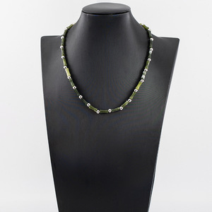 สร้อยคอลูกปัดไม้ไผ่หยกเทียมสีเขียว สร้อยคอไทเทเนียมสตีลสำหรับผู้ชาย เครื่องประดับแฟชั่น ดีไซน์เรขาคณิต - Product Image 2