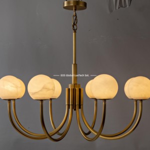 Lustre globe classique <span class=keywords><strong>en</strong></span> <span class=keywords><strong>albâtre</strong></span>, style rétro, 6 et 8 lumières, bras <span class=keywords><strong>en</strong></span> laiton, suspension de luxe, sphère <span class=keywords><strong>en</strong></span> marbre naturel, lampe suspendue pour salon - Product Image 3