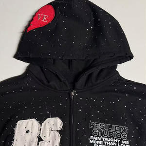 Sweat à capuche d'hiver vintage pour homme, personnalisé, imprimé numérique 3D, en coton 100% respirant, avec strass, en molleton bouclette, effet vieilli - Product Image 6