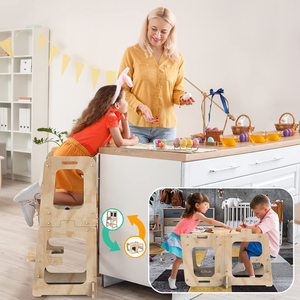 Ayarlanabilir yükseklik emniyet bambu Montessori çocuklar katlanabilir yürümeye başlayan kule plastik katı ahşap yardım kulesi öğrenme kulesi - Product Image 2