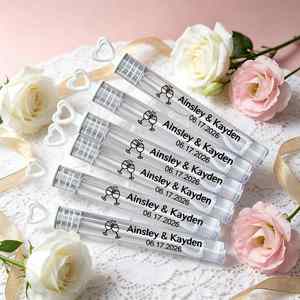 Personalized Wedding Bubble Labels Custom Name Date Stickers for Mini Bubble Wands Tubes, Waterproof Clear Labels for Party - Product Image 1