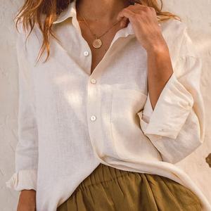 Chemise à manches longues en lin surdimensionnée de couleur unie pour la plage, nouvelle vente chaude, fabrication sur mesure - Product Image 6