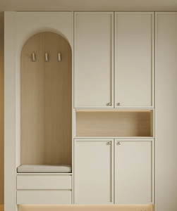 Armoire d'entrée de style <span class=keywords><strong>scandinave</strong></span> avec éclairage LED et banc à chaussures Armoire d'entrée beige de luxe pour appartement de luxe - Product Image 2