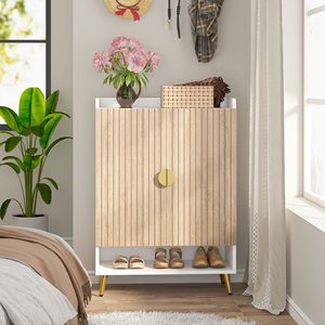 Meuble à chaussures moderne en bois SENYU avec étagère ouverte, organisateur de rangement autoportant pour entrée, design scandinave pour usage domestique - Product Image 2