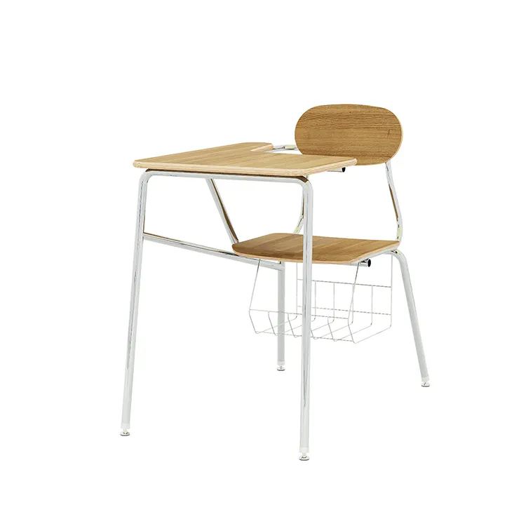 Chaise en plastique dur et étagère à tablette pour étudiants, chaise de salle de classe, bureau Combo, chaises d'école en plastique avec bras